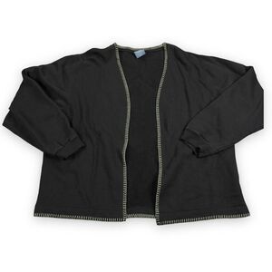 Vintage Ash City Sweater Womens XXL Black Open Cardigan Tibetan Grandma Diamond‎